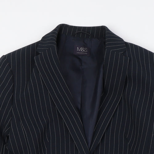 Marks and Spencer Womens Blue Striped Jacket Size 8 Button - Fitted