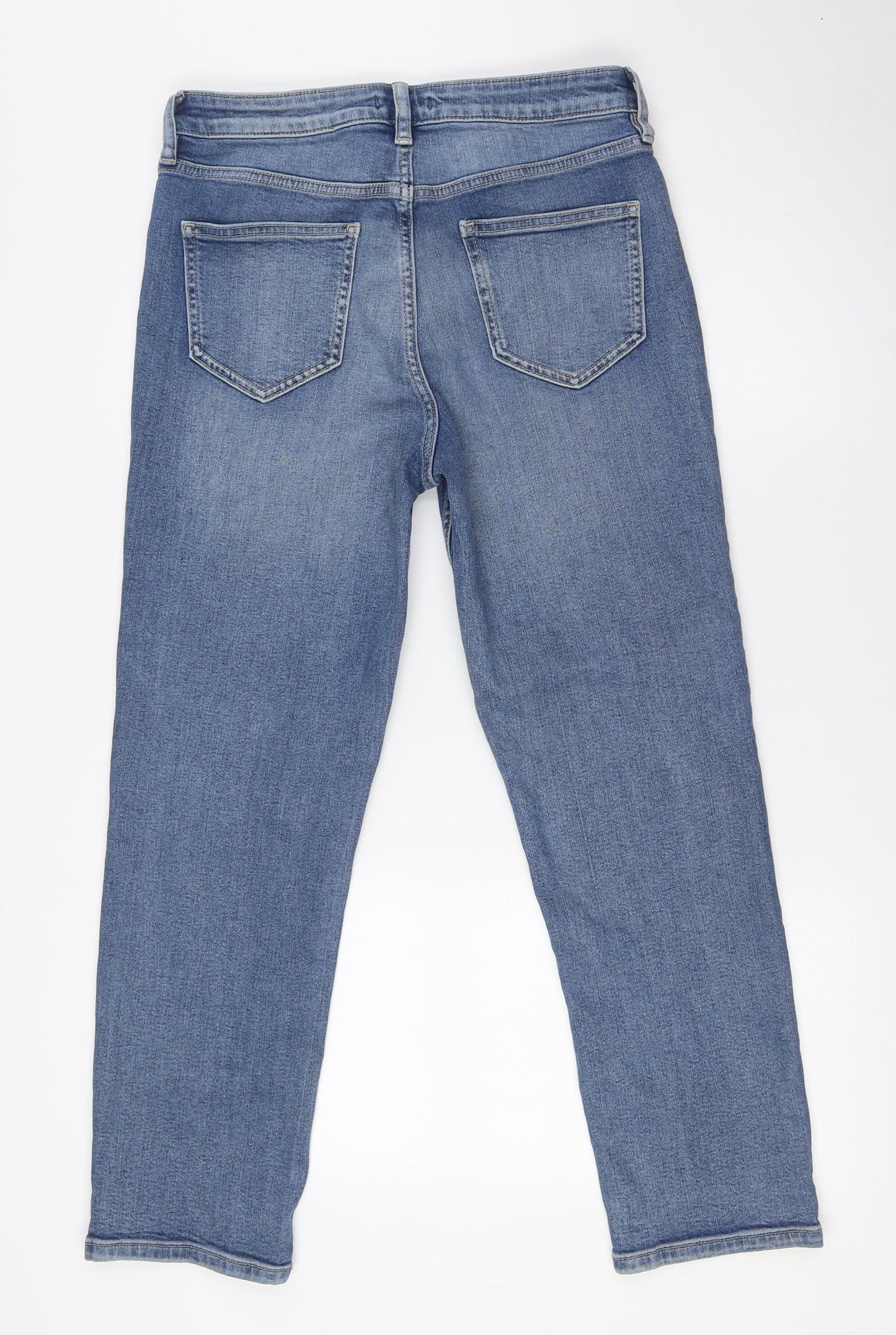 F&F Womens Blue Cotton Straight Jeans Size 10 L26 in Regular Zip