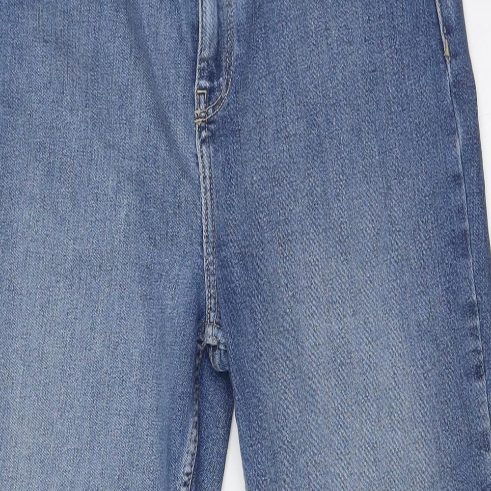 F&F Womens Blue Cotton Straight Jeans Size 10 L26 in Regular Zip