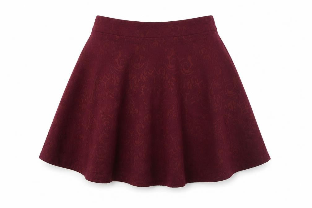 Front view of Forever 21 women’s red cotton a-line skirt, size S, zip