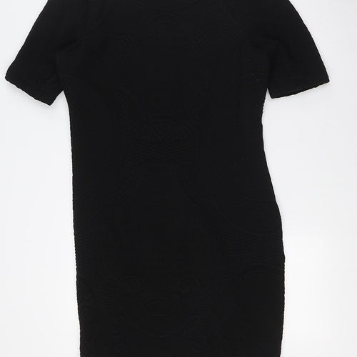 Per Una Womens Black Acrylic Pencil Dress Size 18 Round Neck Zip - Textured