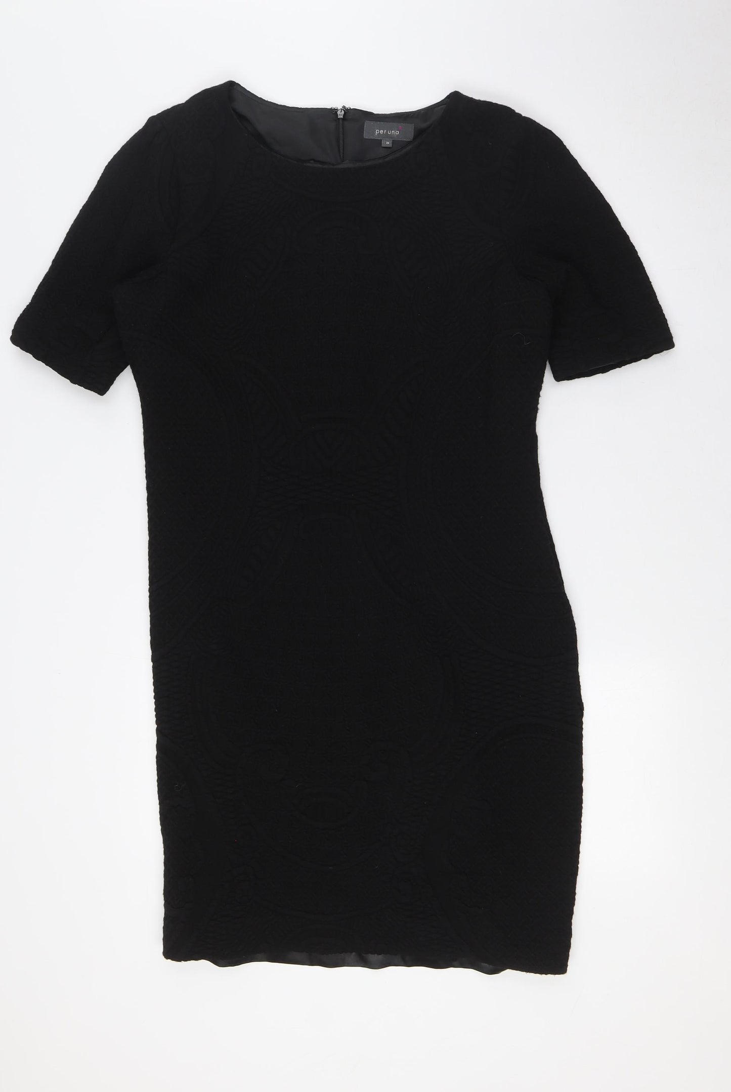 Per Una Womens Black Acrylic Pencil Dress Size 18 Round Neck Zip - Textured