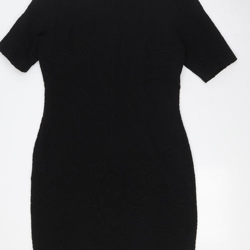 Per Una Womens Black Acrylic Pencil Dress Size 18 Round Neck Zip - Textured