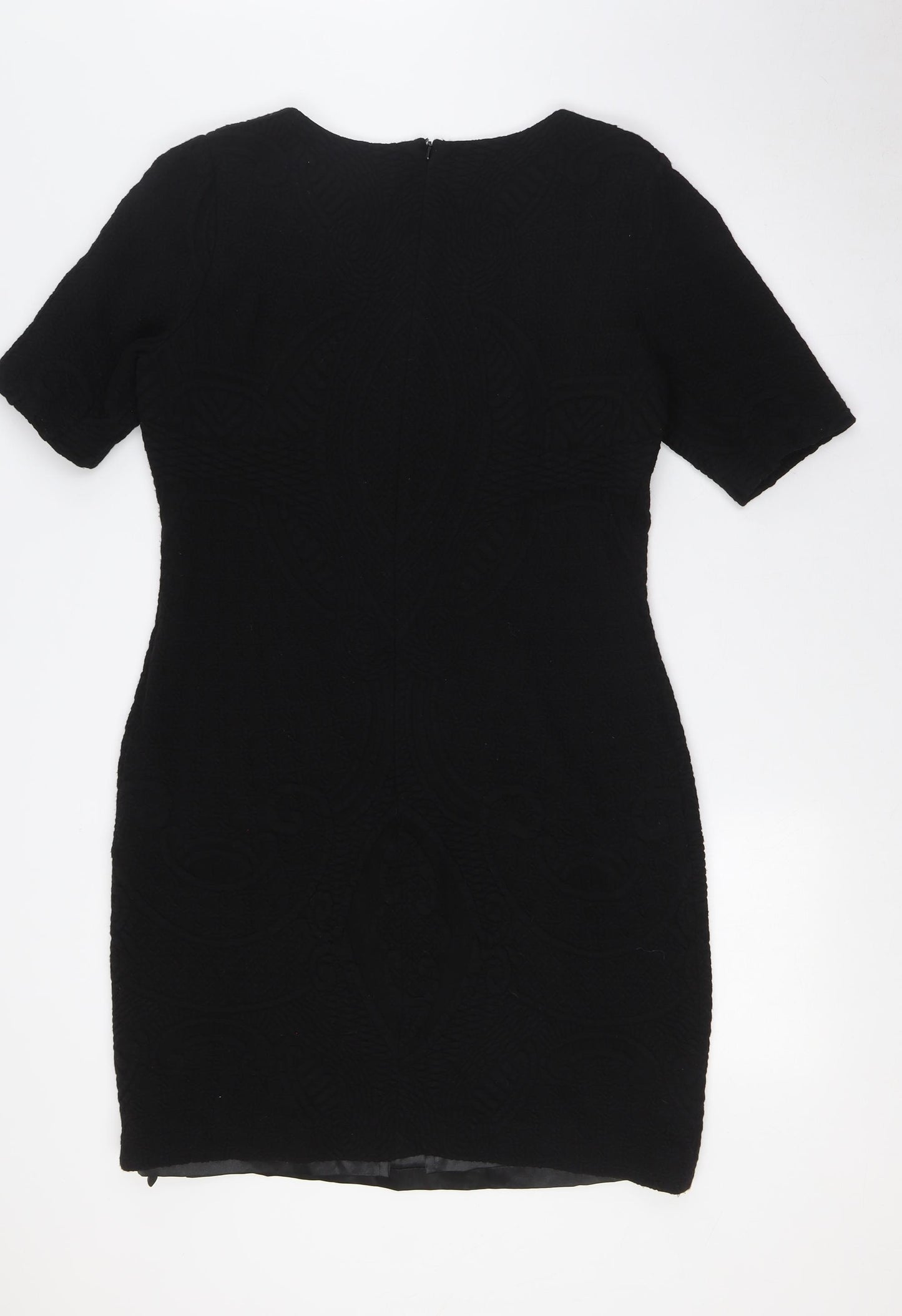 Per Una Womens Black Acrylic Pencil Dress Size 18 Round Neck Zip - Textured