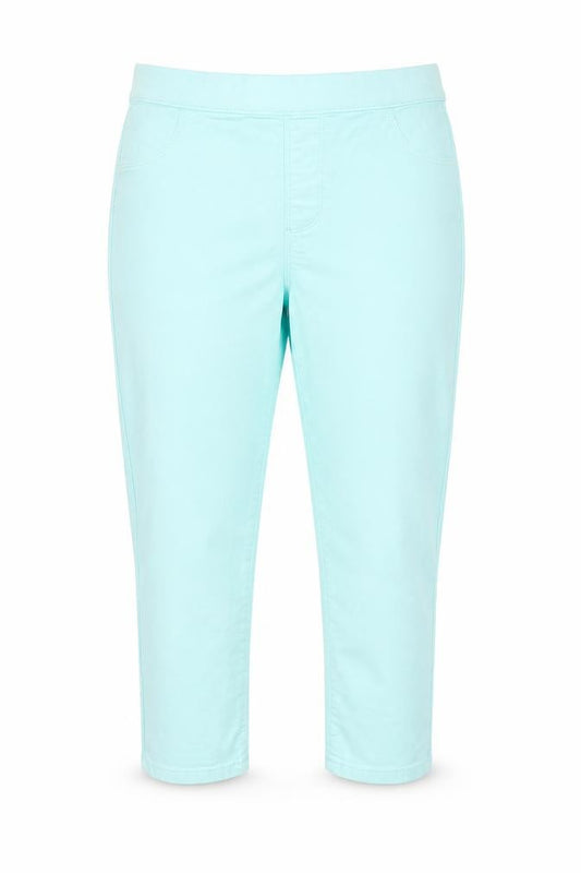 Front view of 365 Denim women’s green cotton cropped jeans, size UK 12, 20-inch leg regular