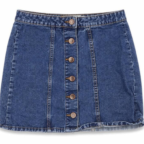 Denim & Co. Womens Blue Cotton A-Line Skirt Size 8 Button