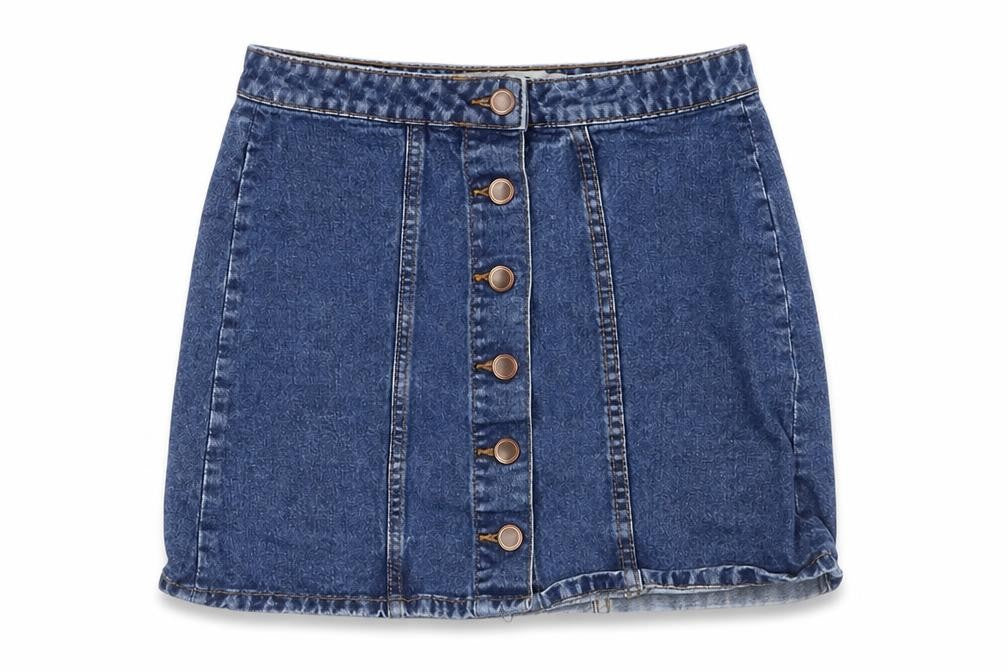 Denim & Co. Womens Blue Cotton A-Line Skirt Size 8 Button