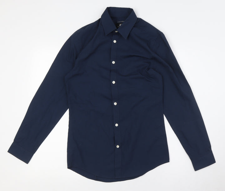 H&M Mens Blue Polyester Dress Shirt Size XS Collared Button