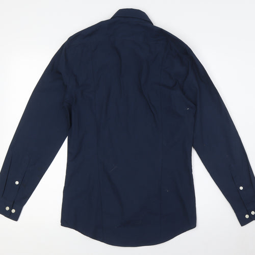 H&M Mens Blue Polyester Dress Shirt Size XS Collared Button