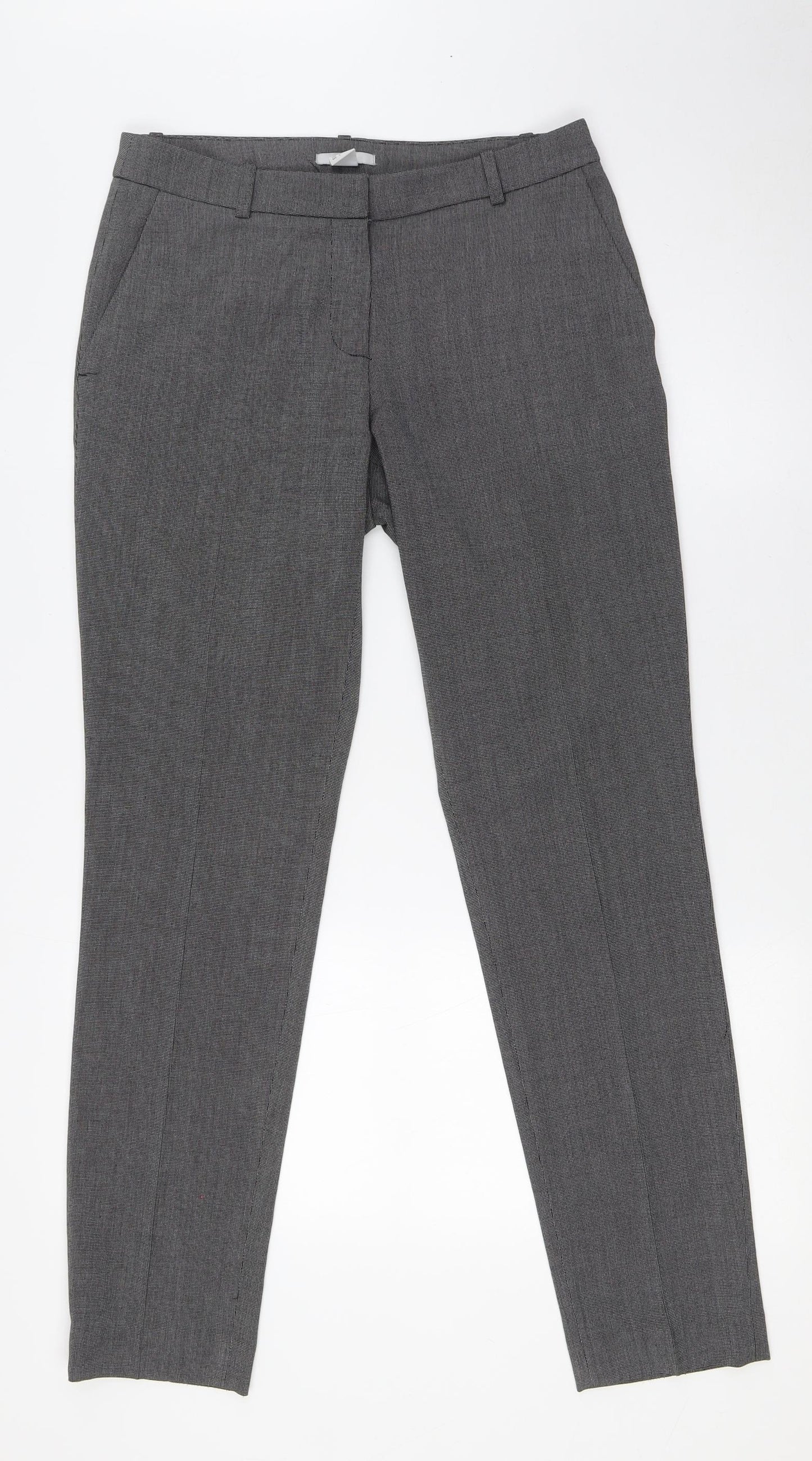 H&M Womens Grey Polyester Trousers Size 8 L30 in Regular Zip