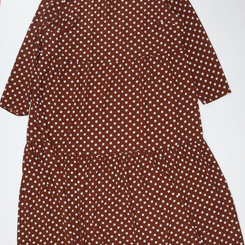 ASOS Womens Brown Polka Dot Polyester A-Line Size 22 Round Neck