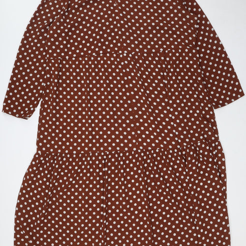 ASOS Womens Brown Polka Dot Polyester A-Line Size 22 Round Neck