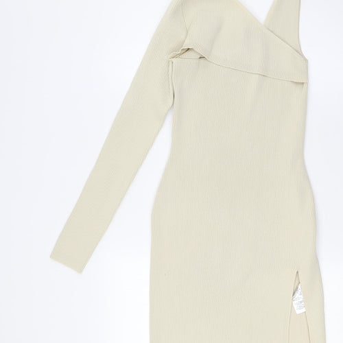 PRETTYLITTLETHING Womens Ivory Polyester Pencil Dress Size M One Shoulder