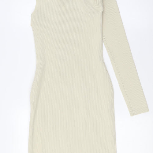 PRETTYLITTLETHING Womens Ivory Polyester Pencil Dress Size M One Shoulder