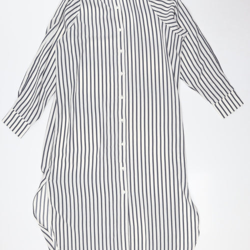 H&M Womens Ivory Striped Polyester Shirt Dress Size XS Collared Button