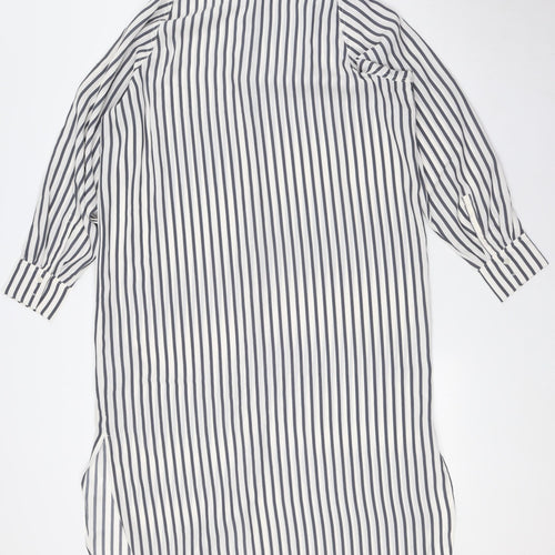 H&M Womens Ivory Striped Polyester Shirt Dress Size XS Collared Button