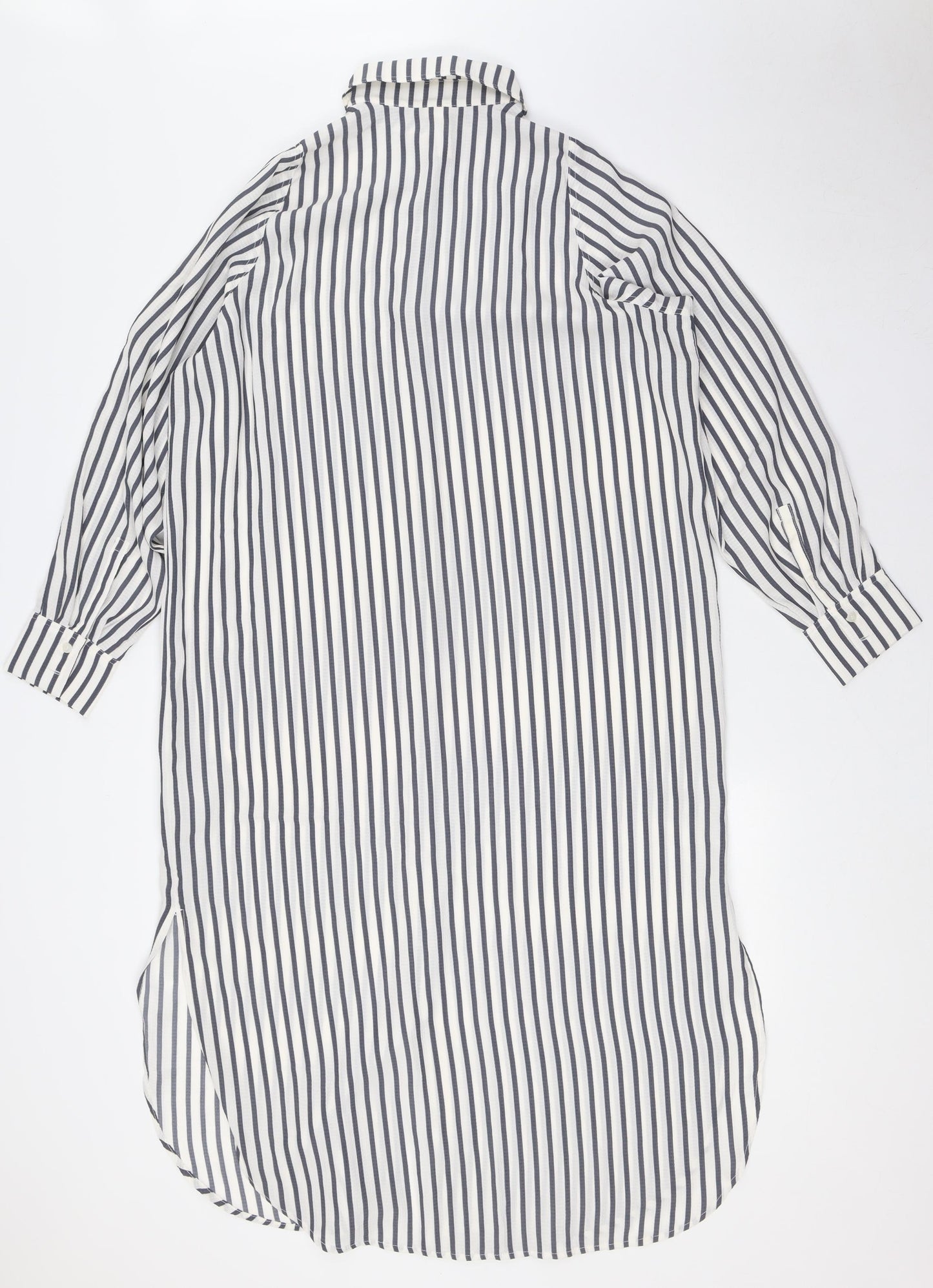 H&M Womens Ivory Striped Polyester Shirt Dress Size XS Collared Button