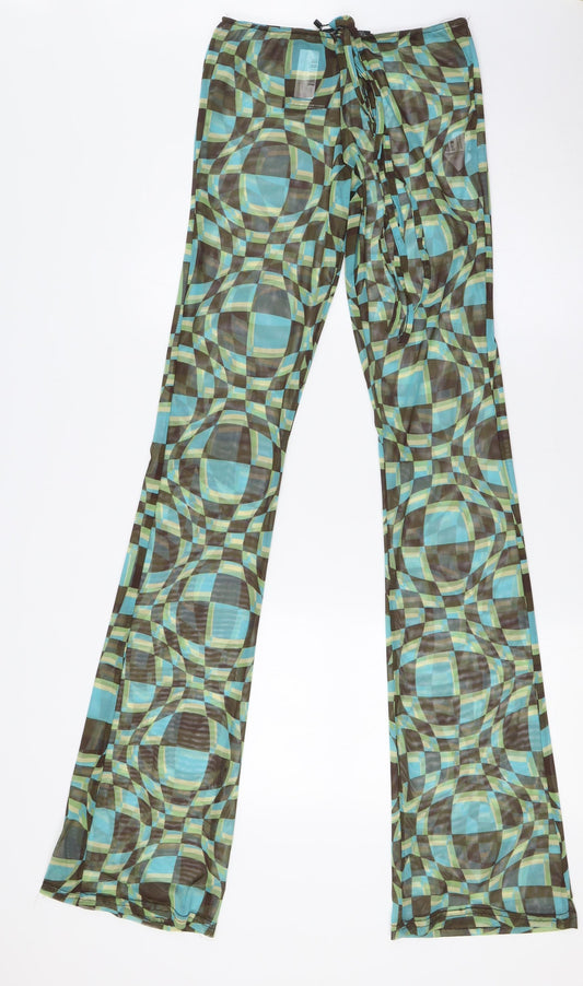 PRETTYLITTLETHING Womens Green Polyester Trousers Size 8 L37 in Regular - Sheer