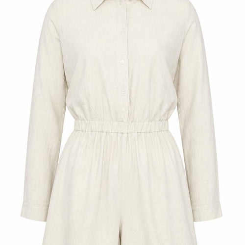 Boohoo Womens Beige Viscose Playsuit One-Piece Size 12 L3 in Button