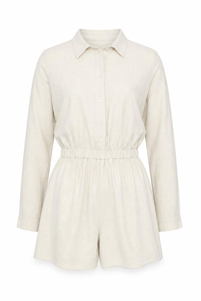 Boohoo Womens Beige Viscose Playsuit One-Piece Size 12 L3 in Button