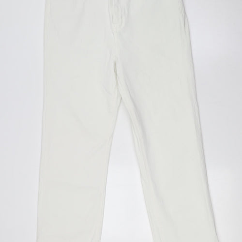 Marks and Spencer Womens White Cotton Straight Jeans Size 14 L28 in Regular Zip