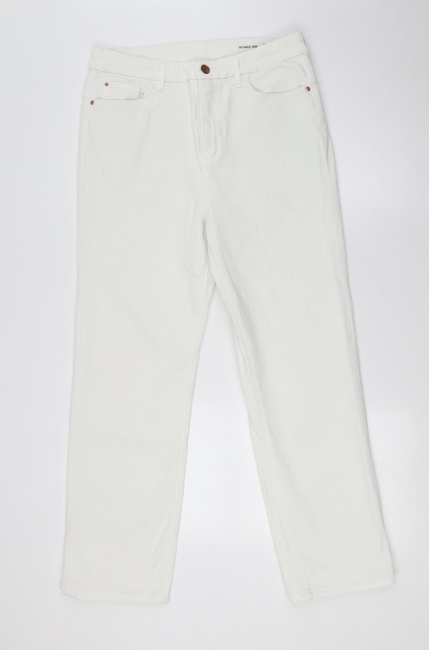 Marks and Spencer Womens White Cotton Straight Jeans Size 14 L28 in Regular Zip