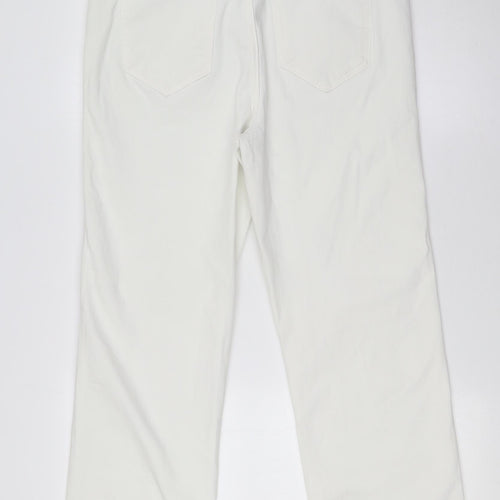 Marks and Spencer Womens White Cotton Straight Jeans Size 14 L28 in Regular Zip