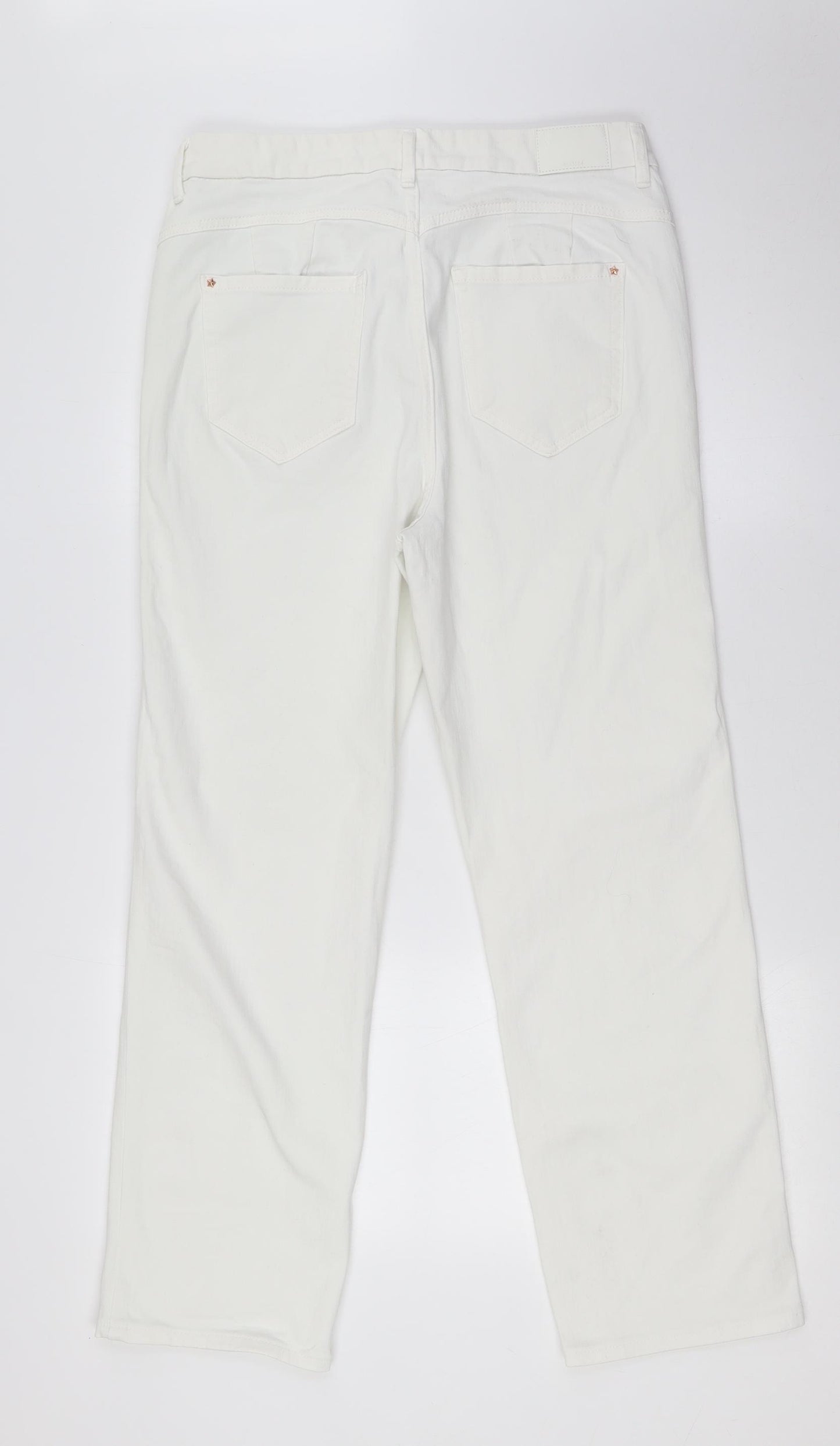 Marks and Spencer Womens White Cotton Straight Jeans Size 14 L28 in Regular Zip