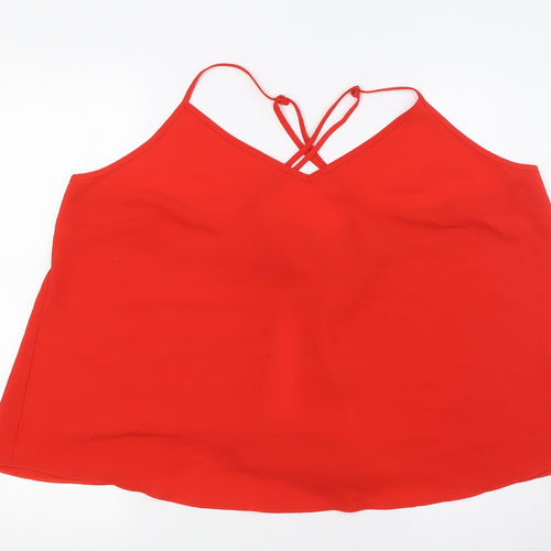 Red Herring Womens Red Polyester Basic Button-Up Size 20 V-Neck - Tie Back