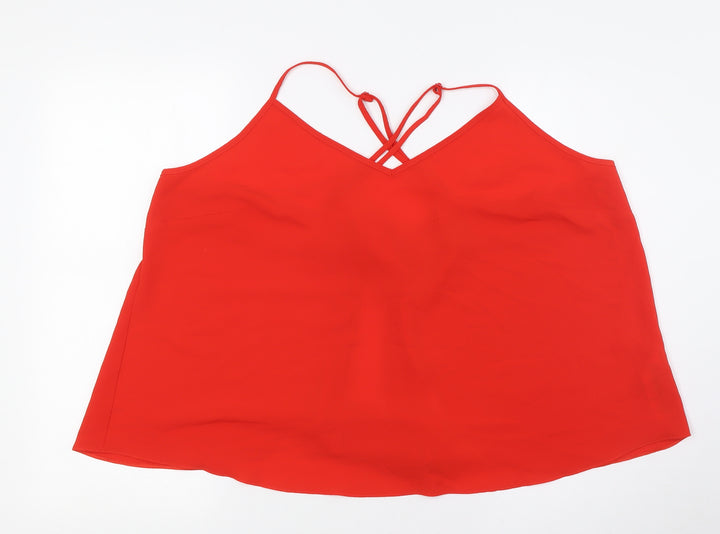 Red Herring Womens Red Polyester Basic Button-Up Size 20 V-Neck - Tie Back