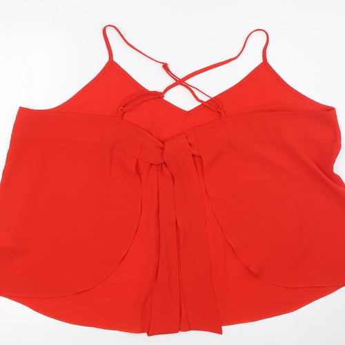 Red Herring Womens Red Polyester Basic Button-Up Size 20 V-Neck - Tie Back