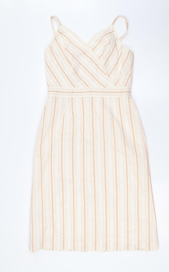 Jesire Womens Ivory Cotton A-Line Size 8 V-Neck Zip