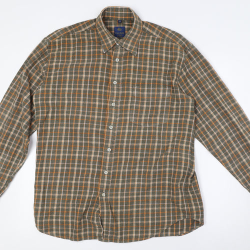 Crewfield Mens Green Check Cotton Button-Up Size M Collared Button
