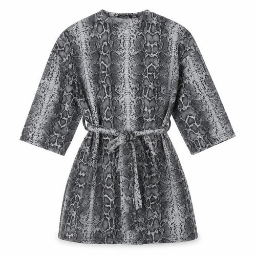 Boohoo Womens Grey Animal Print Polyester A-Line Size 8 Crew Neck - With Belt