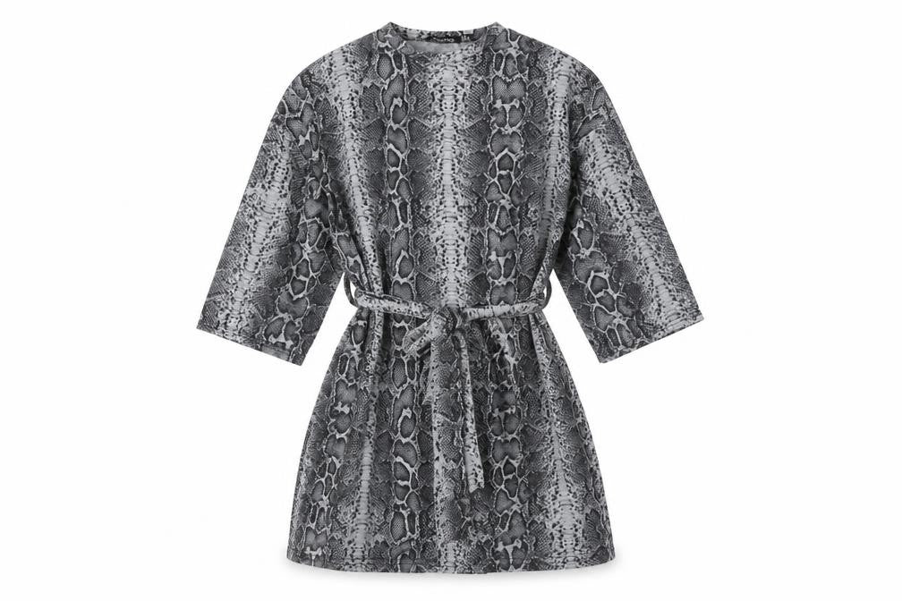 Boohoo Womens Grey Animal Print Polyester A-Line Size 8 Crew Neck - With Belt
