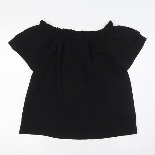 Dorothy Perkins Womens Black Polyester Basic Button-Up Size 8 Off the Shoulder