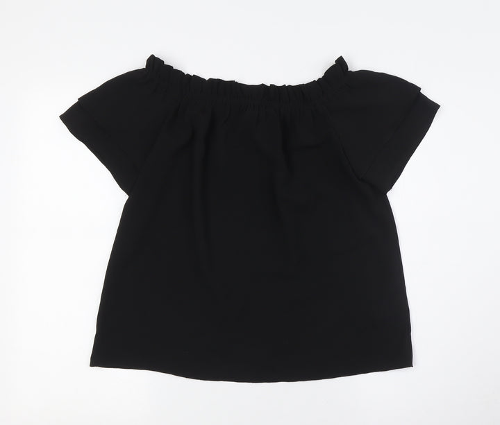 Dorothy Perkins Womens Black Polyester Basic Button-Up Size 8 Off the Shoulder