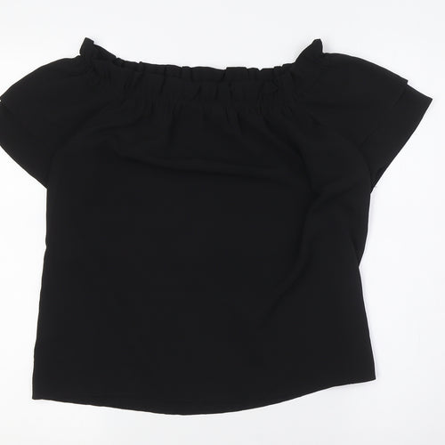 Dorothy Perkins Womens Black Polyester Basic Button-Up Size 8 Off the Shoulder