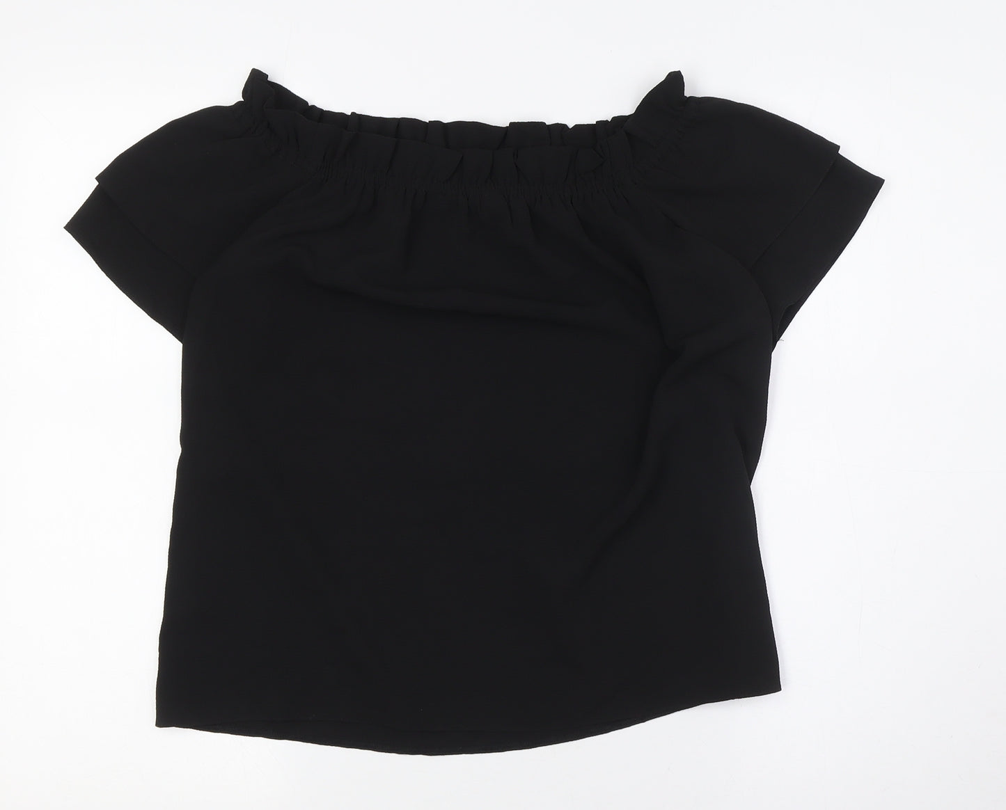 Dorothy Perkins Womens Black Polyester Basic Button-Up Size 8 Off the Shoulder