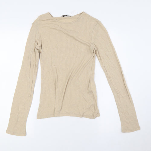 Anna Field Womens Beige Viscose Basic Button-Up Size XS Round Neck - Ribbed
