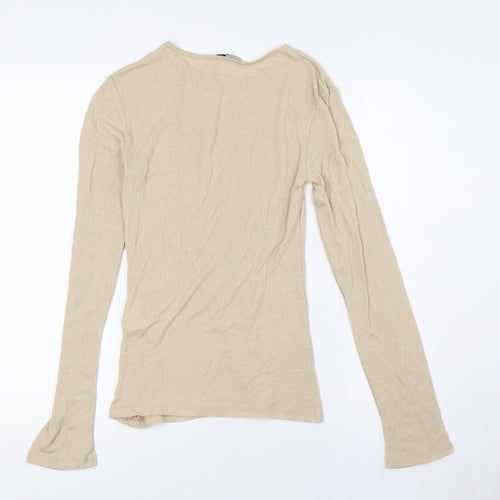 Anna Field Womens Beige Viscose Basic Button-Up Size XS Round Neck - Ribbed