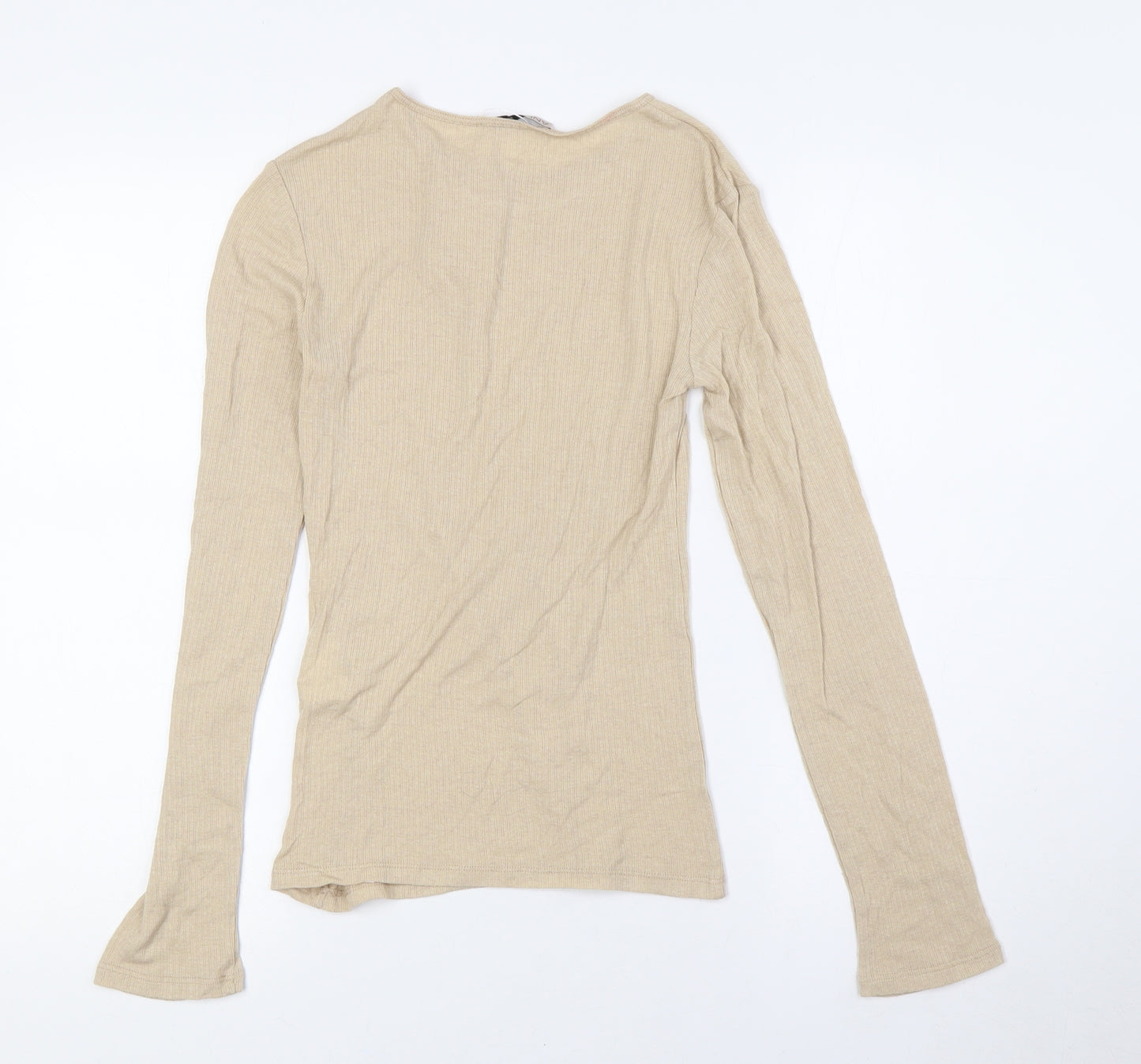 Anna Field Womens Beige Viscose Basic Button-Up Size XS Round Neck - Ribbed