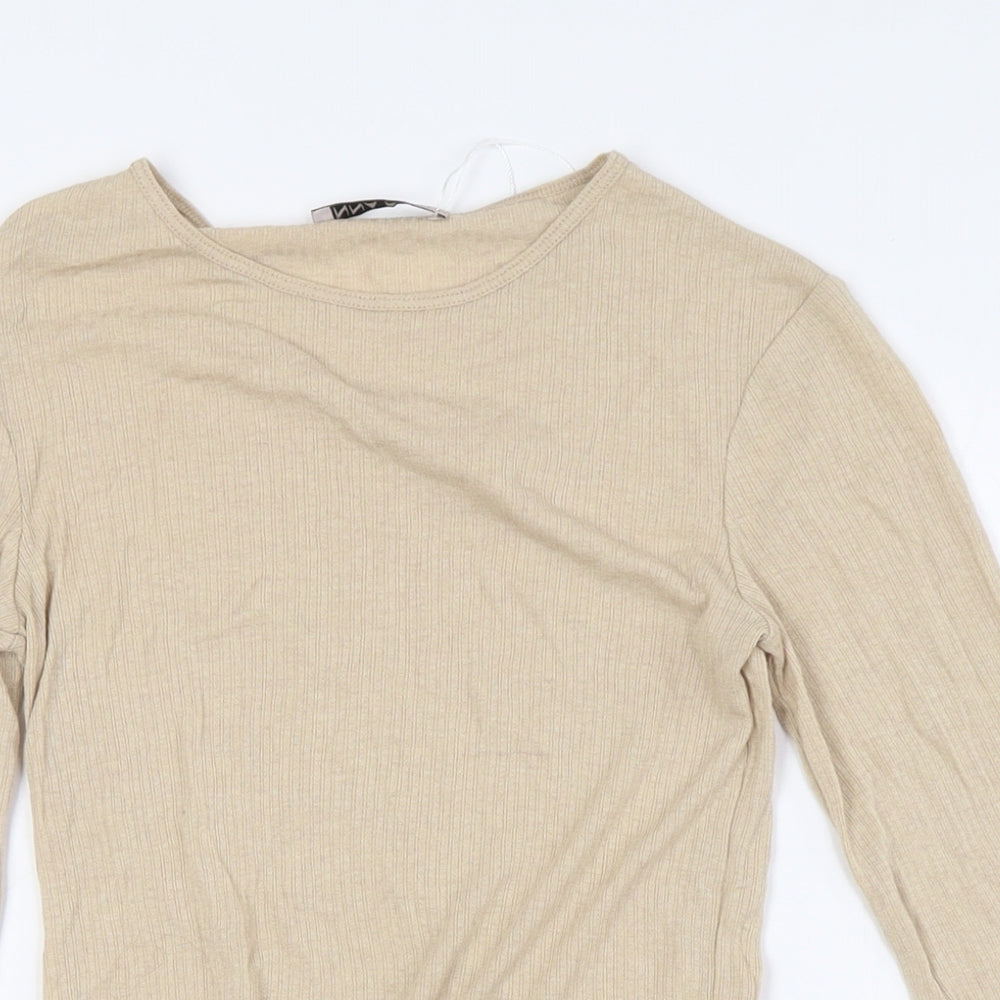 Anna Field Womens Beige Viscose Basic Button-Up Size XS Round Neck - Ribbed