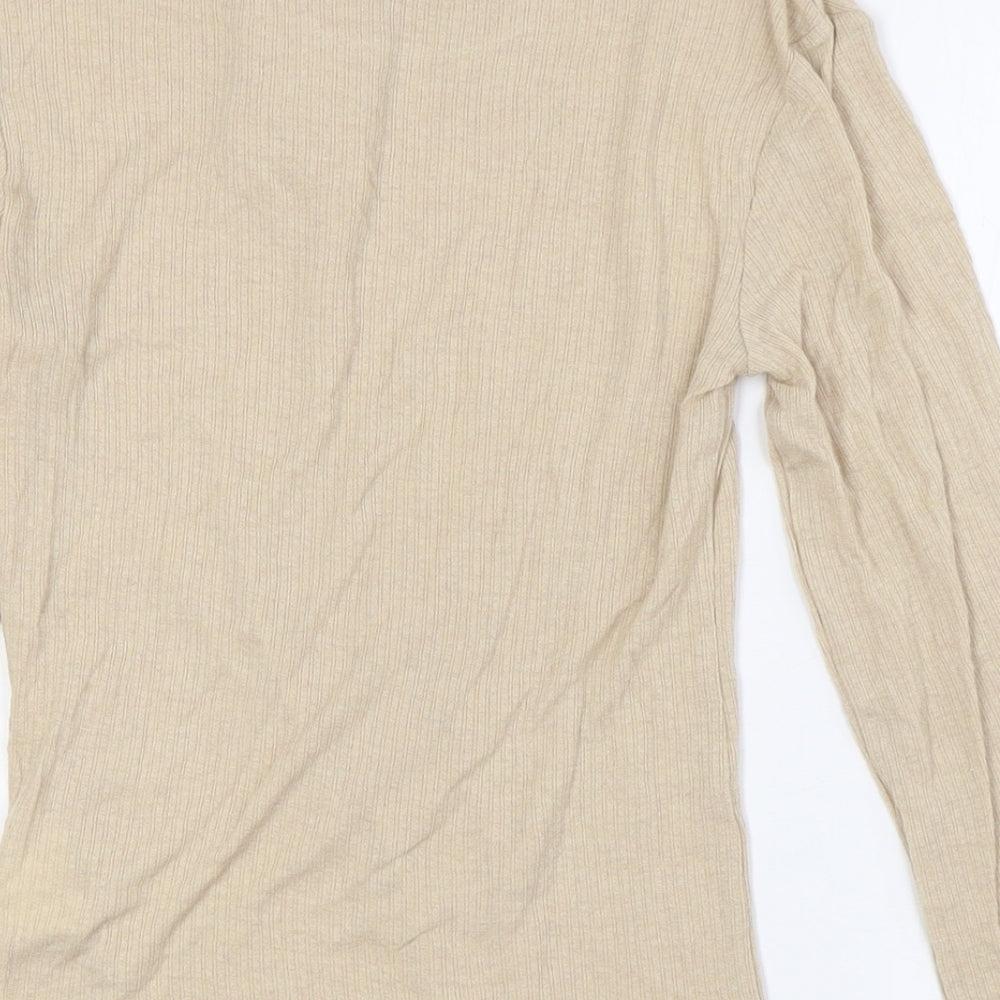 Anna Field Womens Beige Viscose Basic Button-Up Size XS Round Neck - Ribbed