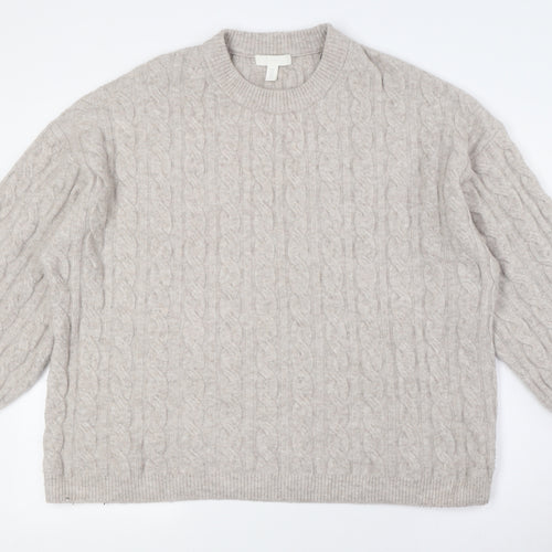 H&M Womens Grey Crew Neck Polyester Pullover Jumper Size M