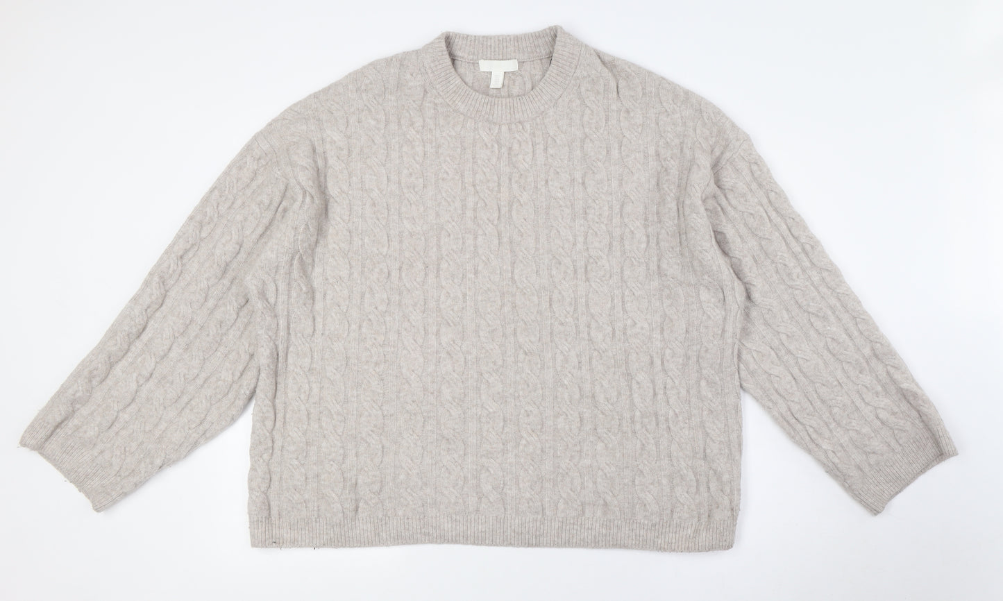 H&M Womens Grey Crew Neck Polyester Pullover Jumper Size M