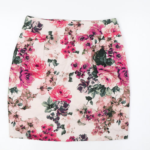 Mohito London Womens Pink Floral Cotton Straight & Pencil Skirt Size 10 Zip