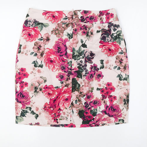 Mohito London Womens Pink Floral Cotton Straight & Pencil Skirt Size 10 Zip