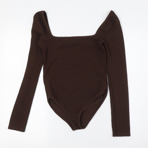 I SAW IT FIRST Womens Brown Polyester Bodysuit One-Piece Size 8 Snap - Ribbed