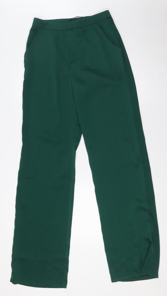 PRETTYLITTLETHING Womens Green Polyester Trousers Size 8 L34 in Regular Zip